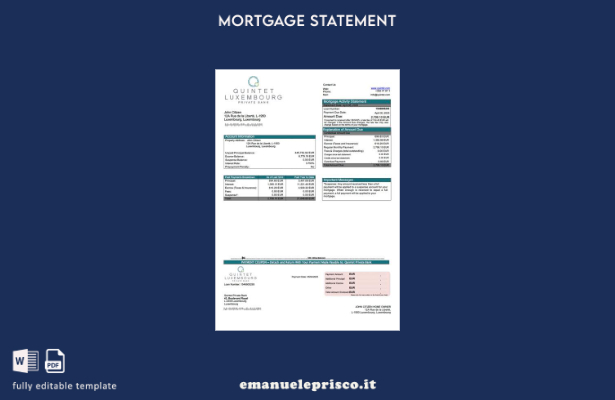 estratto conto mutuo della banca privata Luxembourg Quintet in stile verificato 